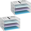 DALTACK 3 Tier Letter Tray Paper Organizer with Sliding Trays 2 Pack White | Metal Mesh File Organizer with Sliding Trays for Letter and A4 Paper, Mail, Bills, Folders and Office Documents