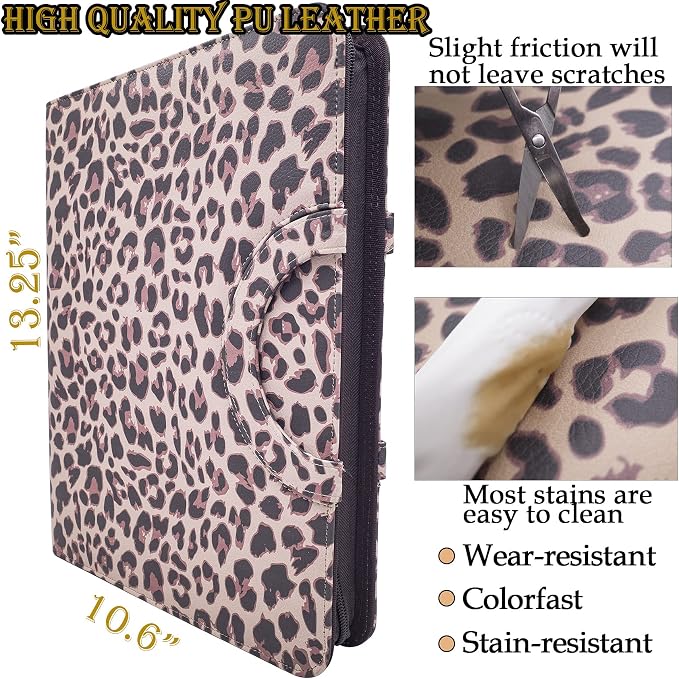ECEIRO Leather Portfolio Ring Binder - Three Ring Binder Organizer Zippered Padfolio Folder Portfolio Organizer with Hidden Handle Cute Office Leather Binder - Gifts Supplies for Women