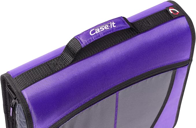 Case-it School Zipper Binder | 3" O-Rings | 600-Sheet | D-146 Purple Haze | Mighty Zip Tab, 5-Subject Expanding File Folder, Multiple Pockets, Storage Organizer, Shoulder Strap, Office