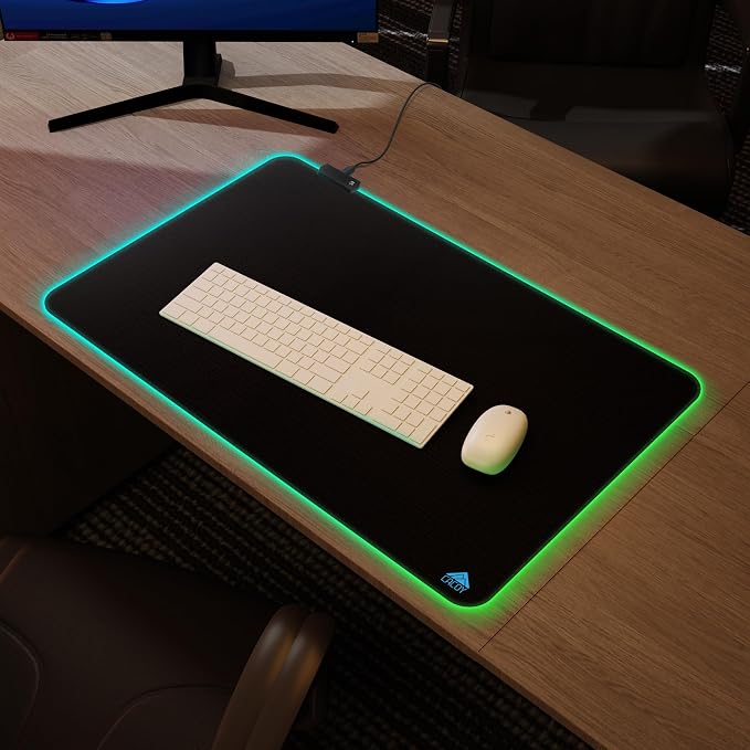 Cacoy 31.5x20 Inch RGB Gaming Mouse Pad, Non-Slip Large LED Desk Mat, Black | Extended Computer Mouse Mat with 9 Lighting Modes, Premium Textured Surface Stitched Edges RGB Keyboard Pad Gamer Accessories