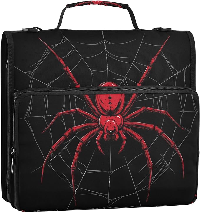 MNSRUU 3 Ring Binder Bag, 2 Inch D-Rings Easily Organizes 1 Inch Fits Letter Sized Paper, Red Spider on A Web Large 3 Hole Zipper Binder Organizer for School Office Supplies