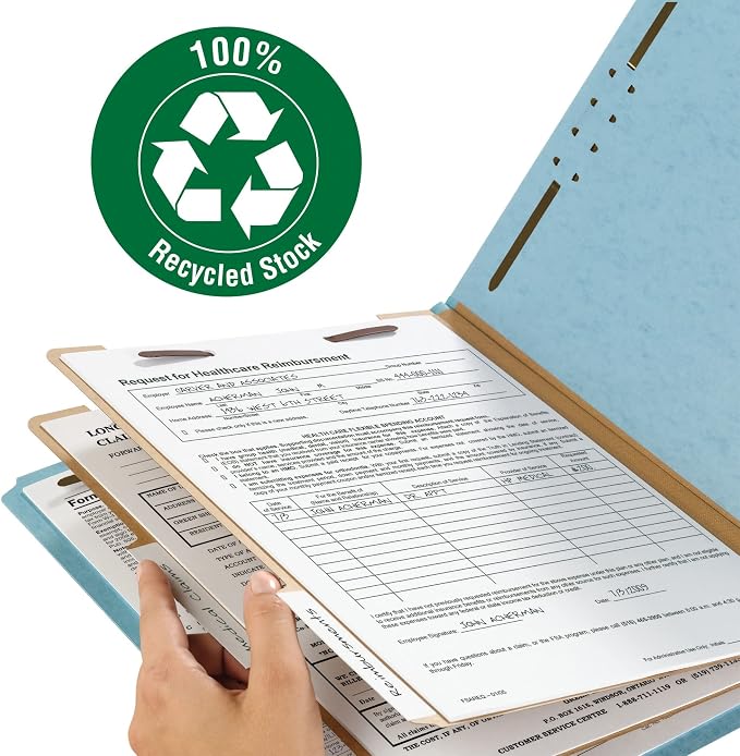 Smead Blue Classification File Folders for Documents, Letter Size, 2 Inch Expansion, 2 Dividers, Durable Pressboard for Legal and Office Files, Blue, 10 Pack (14021)