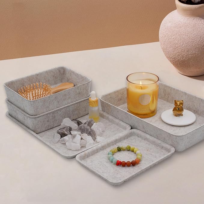 Oatmeal Lidded Felt Drawer Organizers 3pc Office Makeup Storage Box