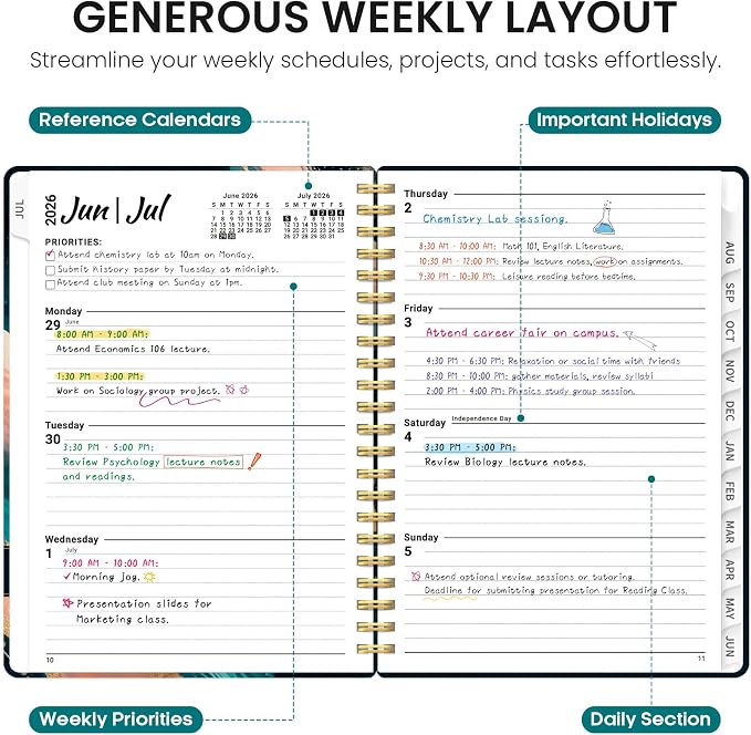 Academic Planner 2026-2027, Jul 2026-Jun 2027 Monthly & Weekly Planner