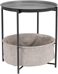 Amazon Basics Round Storage End Table, Nightstand for Bedroom or Living Room, Easy Assembly, with Cloth Basket, Charcoal/Heather Gray, 17.7 x 17.7 x 18.9 in | Side Table
