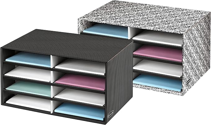 Bankers Box Decorative Eight Compartment Literature Sorter, Letter, Black/Gray