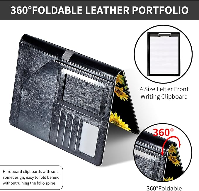 Padfolio/Portfolio Folder Clipboard,Padfolio Clipboard,Writing Portfolio Leather with Cover for Card Holder Slot Letter Size A4 for Office Conference Notepad Clip Boards,Sunflower Matthew 19:26