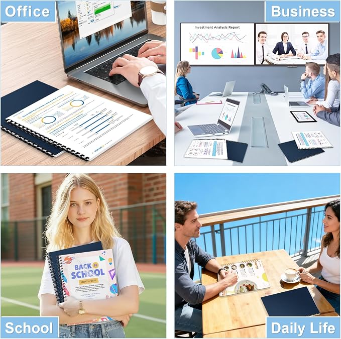 HOUYEE 100 Pack Binding Covers and Backs Set, 8.5x11 Inches, Letter Size | 50Pcs 12Mil PET Ultra Clear Binding Covers, 50Pcs 12Mil Navy Blue Plastic Sand Texture Polycovers, For Office School