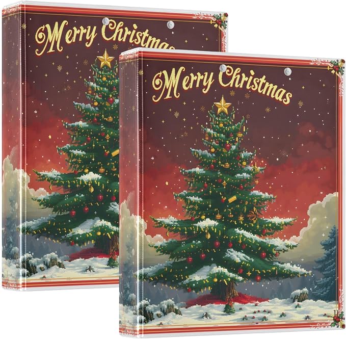 Christmas Tree Christmas 3 Ring Binder with 2 Interior Pockets 1.5 inch Binders 3 Ring Heavy Duty Fit 8.5" x 11" Letter Size for Office School, 2 Pack
