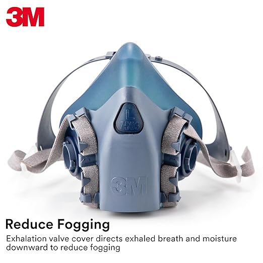 3M Reusable Respirator Half Facepiece 7502, NIOSH, Medium | 3M Cool Flow Valve, Dual Airline Supplied Air Compatible, Integrated Dropdown Suspension, Bayonet Connections