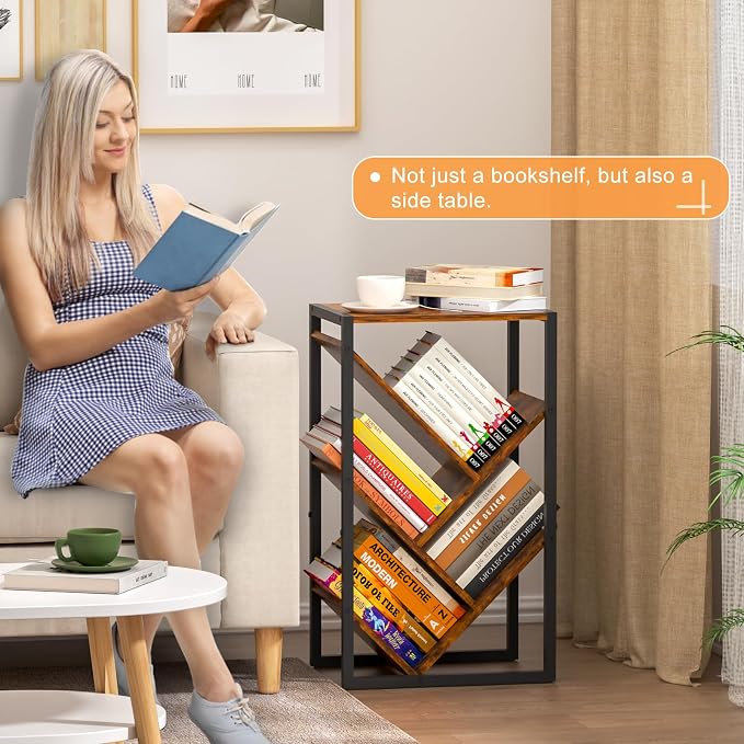 Cutogxon Small Bookcase - 5 Tier Tree Bookshelf with EVA Pads, Book Shelf for Small Spaces Bookshelves Wooden Book Storage Organizer Shelves for Hardcover Books Bedroom Living Room