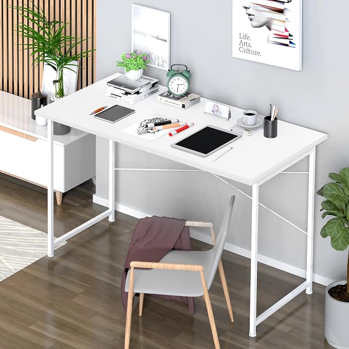 Small Space Writing Desk with Headphone Hooks, Modern Simple Design, Suitable for Study, Home Office and Living Room
