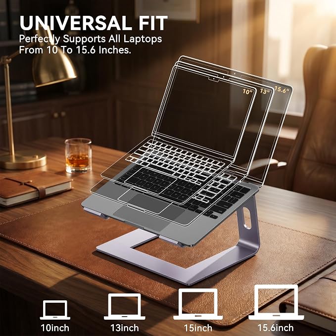 SOUNDANCE Laptop Stand, Aluminum Computer Riser, Ergonomic Laptops Elevator for Desk, Metal Holder Compatible with 10 to 15.6 Inches Notebook Computer, Purple