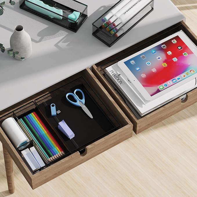 5 Pack Desk Drawer Organizers, Metal Mesh Office Desk Drawer Organizer Tray, Paper Organizer Letter Tray for Desk Accessories, Pen Pencil Holder for Office, Home, School, Classroom