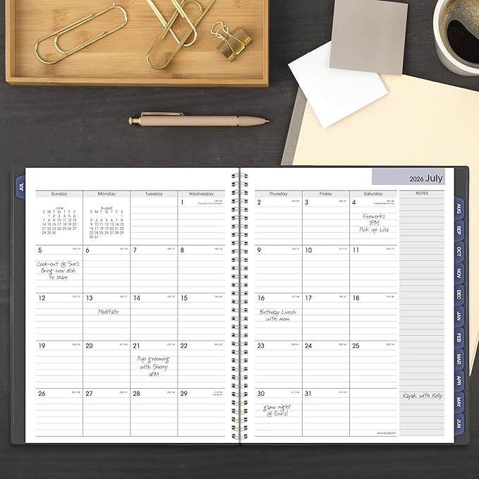 AT-A-GLANCE Planner 2026-2027 Monthly Academic 12-Month July-June Calendar Notebook, 8-1/2" x 11", DayMinder, Charcoal (AYC47045)