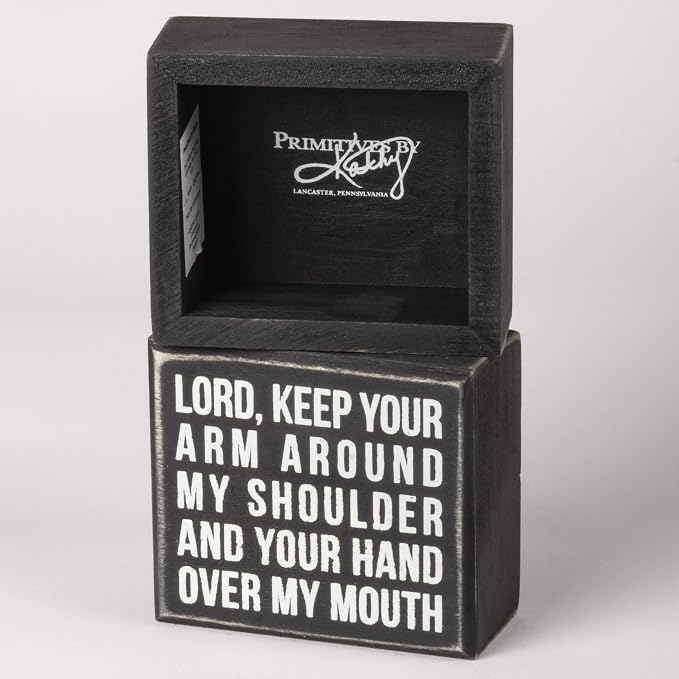 Primitives by Kathy 18999 Classic Black and White Box Sign, 3.5 x 4-Inches, Hand Over Mouth