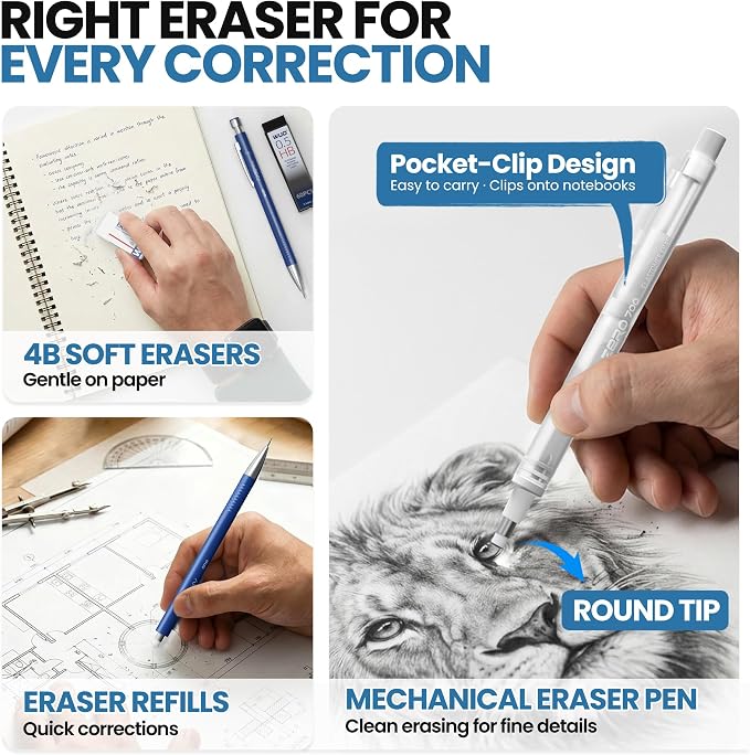 WUO 0.5 & 0.7 mm Mechanical Pencils with Eraser Pen Storage Case, 8 PCS