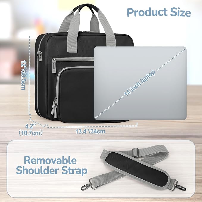 YARWO 2026 Upgraded Zipper Binder 3 Ring Binder Bag with Pencil Pouch | 500 Sheets Capacity, 5-Tab Expanding File Folder, 14” Laptop Padded Sleeve, Shoulder Strap, for College, Office, Home, Black