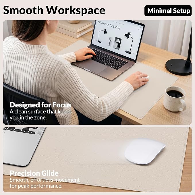 Leather Desk pad Protector, Large Desk mat with Natural Cork & PU Leather,Mouse pad,Non-Slip Office Desk Mat,Waterproof Desk Writing Pad for Office and Home (35in*17in,Beige)