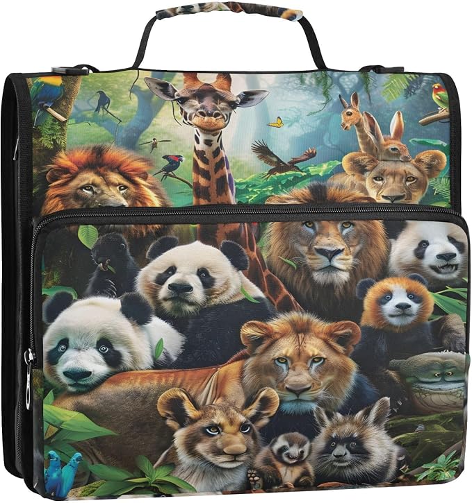Animals 3 Ring Binder Bag 1.5 inch Binder Organizer with Zipper Shoulder Strap 500 Sheet Documents Storage for School Office