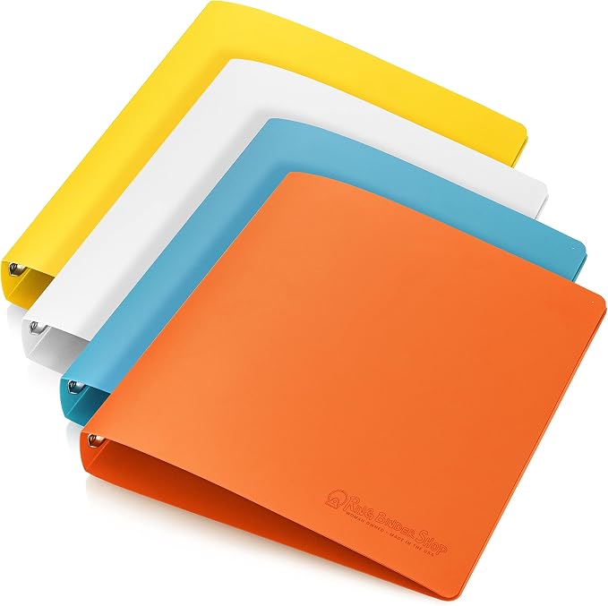 Premium Economy 3 Ring Binder, 1 Inch Pull-Open Round Rings, Holds 175 Sheets, Flexible, Lightweight, 4-Pack, Side Opening, Multi-Color—White, Blue, Yellow, Orange
