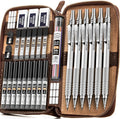 Nicpro 30PCS Silver Metal Mechanical Pencils Set in Leather Case