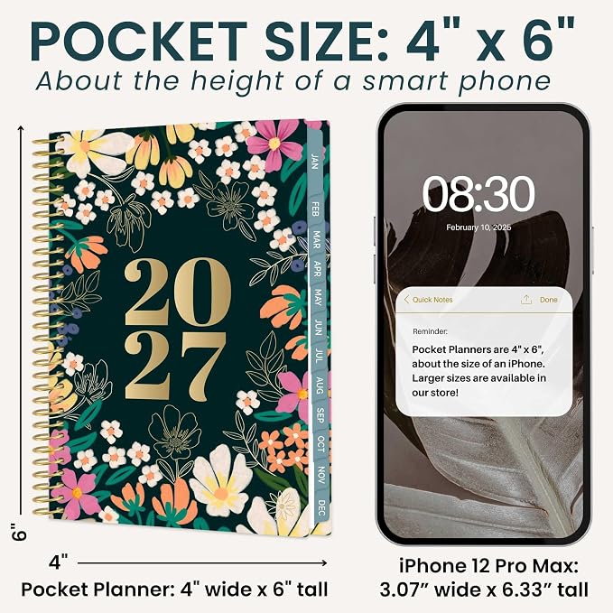 bloom daily planners 2027 Pocket Planner (January 2027 - December 2027) - 4” x 6” MINI Weekly Monthly Agenda Organizer & Calendar Year Book - Blooming Wildly