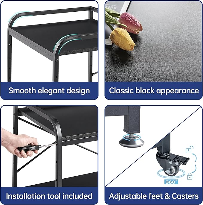 Fannova 2 Tier Under Desk Printer Stand with Storage, 20 Inches Deep Large Printer Table with Height Adjustable Shelf, Rolling Printer Cart with Wheels for Home Office - Black | Large Table Top 20"x20" for 3D/Laser Printer, Heavy Duty Industrial Wheels...