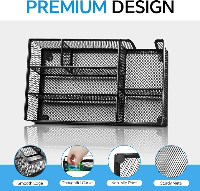 Desk Drawer Organizer, Office Drawer Divider Organizer Tray with 6 Compartments, Metal Mesh Desktop Organization and Accessories for Stationery Makeup Kitchen Toolroom School ＆ Office