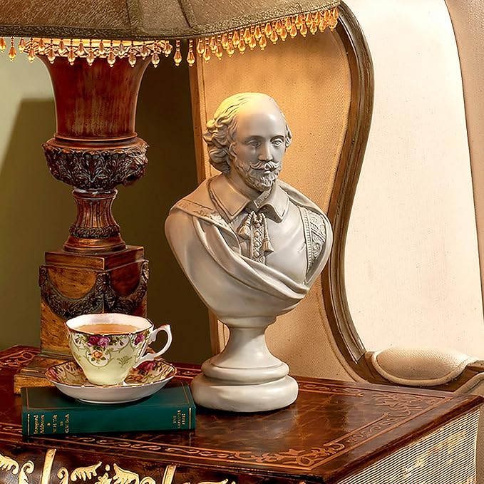 Design Toscano AH22672 William Shakespeare Bust Statue, Desktop, 12 Inch, Polyresin, Antique Stone,