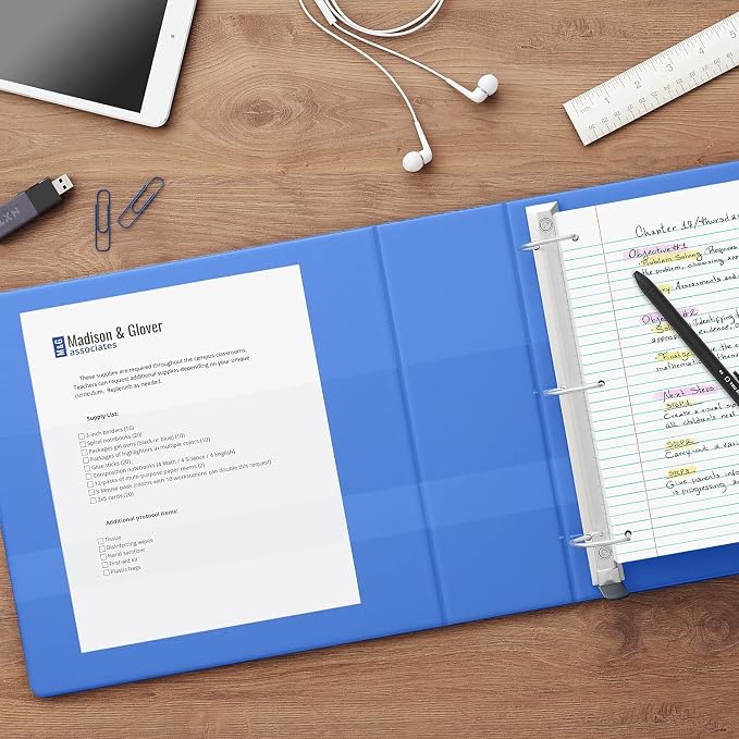 Staples Heavy-Duty 1-Inch D-Ring View Binder, Periwinkle, 275 Sheets | Reinforced spine for durable everyday use in office and school settings.