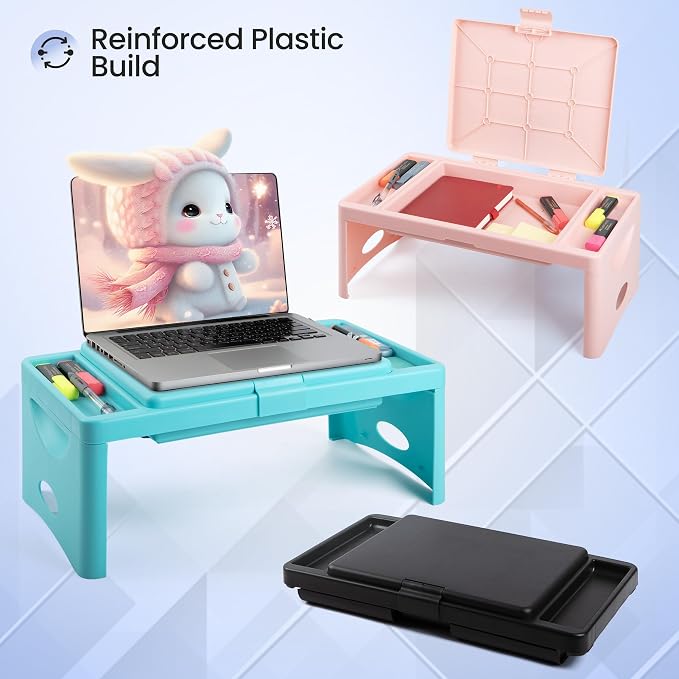 Loddie Doddie Lap Desk, Folding Desk, Portable Table, Blush, 9.75" x 12" | Trays & Pocket Keep Essentials Close, 2 lb Easy to Carry, Sturdy Plastic & Alloy Steel, Bed Desk, Bed Tray, Lap Desk for Kids