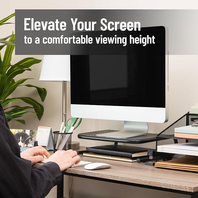 Mind Reader Monitor Stand, Ventilated Laptop Riser, Desktop Organizer, Metal, Set of 2, Black