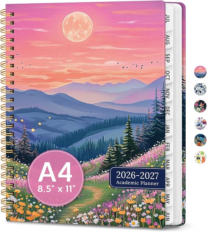 Planner 2026-2027, Academic Year Monthly & Weekly Planner Caledndar, July 2026 - June 2027, Hardcover Large Planning Agenda Book with Tabs for School Office Supplies, 8.5" x 11" - Dreamscape Hills