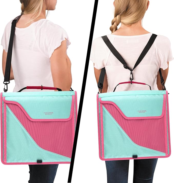 Five Star Zipper Binder, 3-Inch D-Ring Case Binder, 850-Sheet Capacity, Multiple Pockets, Front 5-Tab Expanding File, Removable Padded Case and Shoulder Strap, Taffy Twist (292960L)