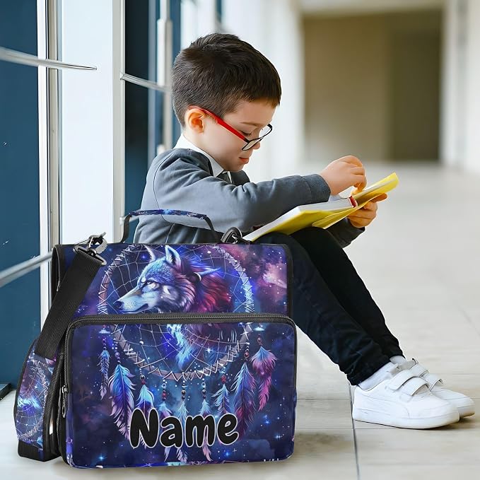 Custom Wolf Head Dreamcatcher Galaxy 3 Ring Binder Bag 1.5 inch Personalized Name Binder Organizer 500 Sheet Documents Storage for School Office