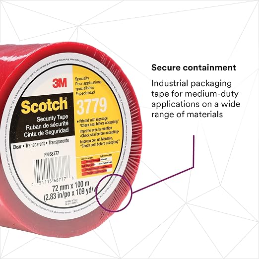 3M Scotch Security Message Box Sealing Tape 3779, 72 mm x 100 m, Individually Wrapped Conveniently Packaged (Pack of 2)