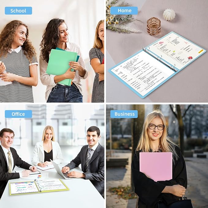 1 Inch Binders 3 Ring,6 Pack Three Ring Binder with 2 Pockets,PVC-Free,Customizable Clear View Cover for 8.5 x 11'' Letter Size Papers, Round Ring， Ideal for School, Office Supplies