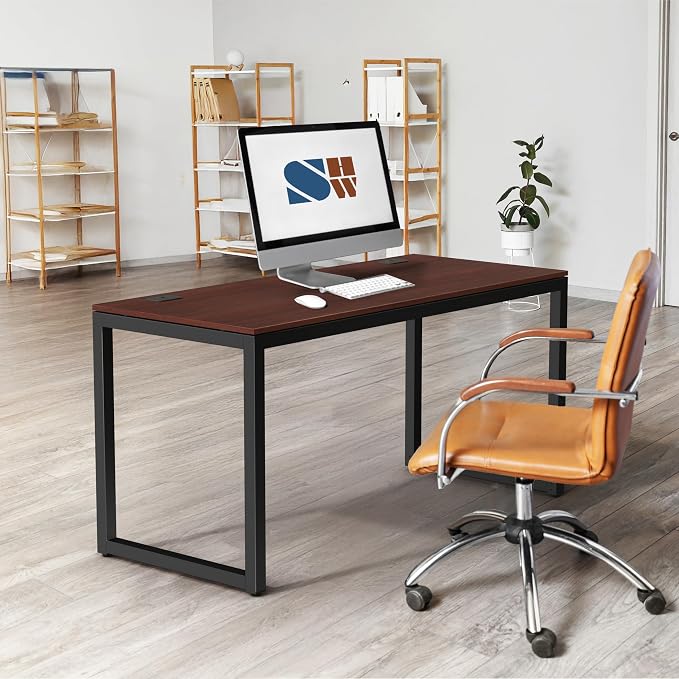SHW 55-Inch Commercial-Grade Office Computer Desk, Cherry | 10-Year Limited Warranty