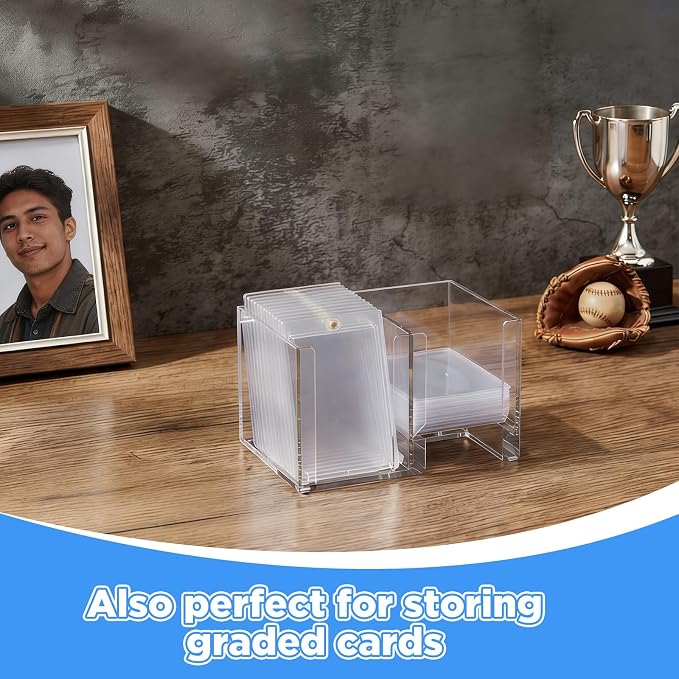 Acrylic Top Loaders Dispenser & Penny Sleeve Holder, Card Pack Dispenser with Pull-out Bottom Clear Desktop Storage Box for Trading TCG Sports Cards(2-in-1,6.6 x 4.5 x 4 Inch)
