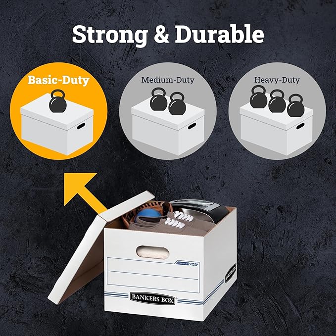 Bankers Box 12-Pack Basic Duty File Storage Boxes with Lids, Letter/Legal, STOR/FILE, (00703)