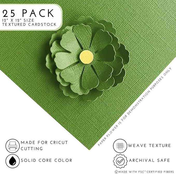 Parsley—12x12 Textured Cardstock | 80lb Textured Green Scrapbook Paper | Premium Cardstock for Cricut Cutting | 25 Sheets