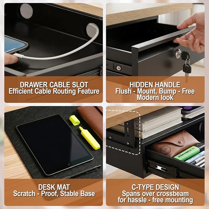 POPMOON 18in Under Desk Drawer with Lock, Large Pull Out Storage Organizer | Large 18in Lockable Under Table Drawer, Smooth Slide Rails, Adjustable Mounting Height, Supports Up To 33 Lb