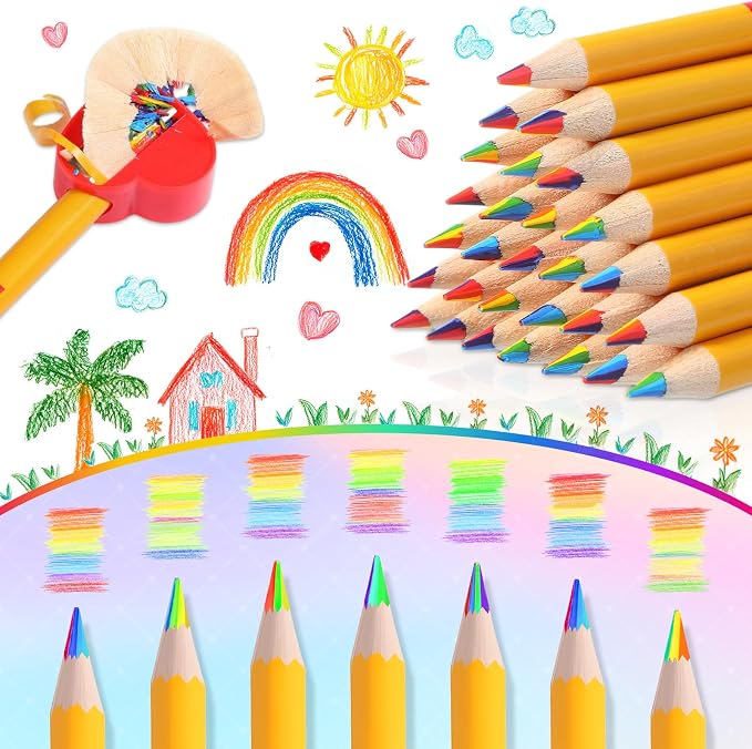 Nezyo 48 Pack Rainbow Colored Pencils Bulk-7 Color in 1 Wooden Rainbow Pencils Colored Pencil Art Supplies for Adults Drawing Coloring Sketching School Classroom Student Reward Gifts Stocking Stuffers