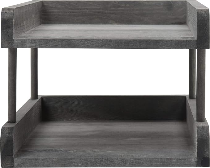 MyGift 2-Tier Rustic Gray Wood Paper File Organizer in and Out Tray/Office Desktop Document Holder Rack