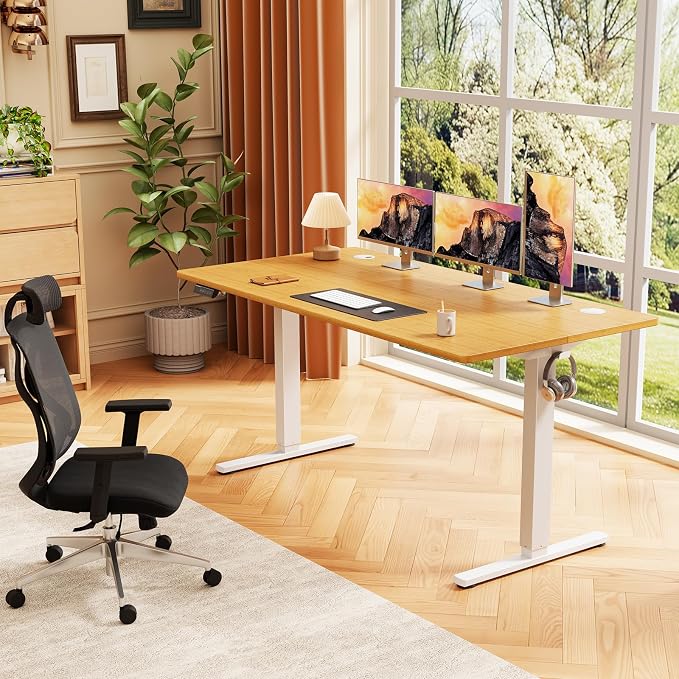 Sweetcrispy Electric Standing Desk, Computer Desk, 55x24 Inch | Adjustable Height, Splice Wood Board, 3 Memory Preset, Sit Stand Work Table for Home Office, Oak