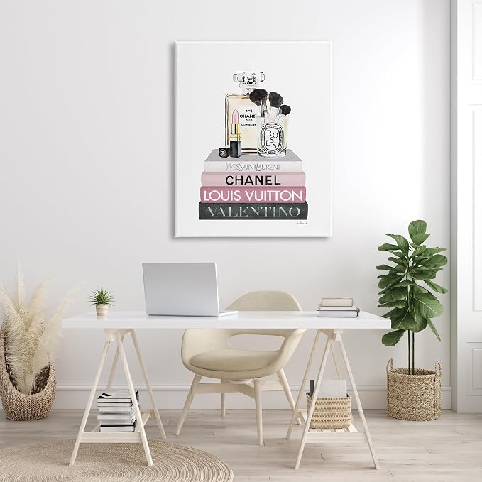 Stupell Industries 'Cosmetics on Pink Books'| Canvas Art | Stupell Industries | 36 x 48 Inches, Easy to Hang and Sturdy, Made in USA, by Amanda Greenwood