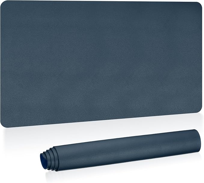 Patikil Desk Mat - 35"x17" Non-Slip Waterproof PU Leather Desk Pad Dual Sided Office Home Work Study, Dark Blue