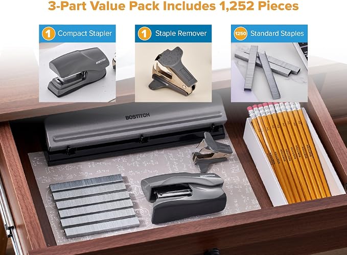 Bostitch Heavy Duty Stapler Value Pack, 40 Sheet Capacity, Gray