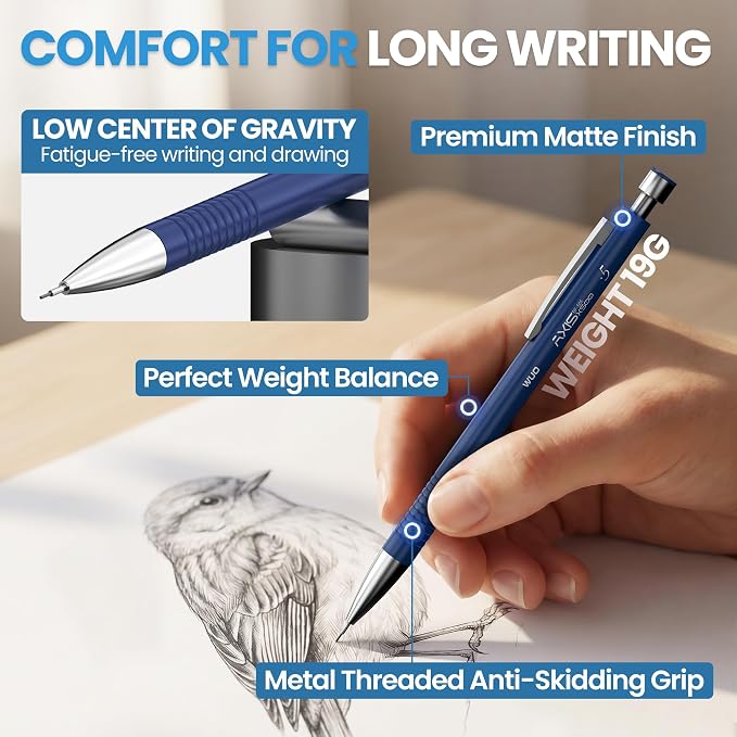 WUO 0.5 & 0.7 mm Mechanical Pencils with Eraser Pen Storage Case, 8 PCS